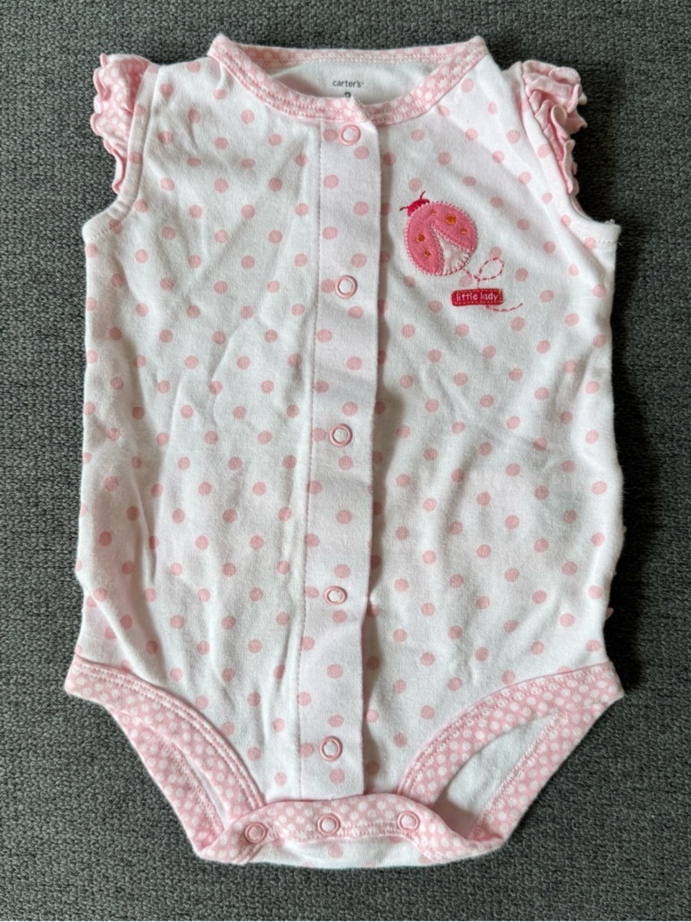 Carter's Pink Polka Dot Onesie Ruffles Embroidered LadyBug Baby Girl 3M